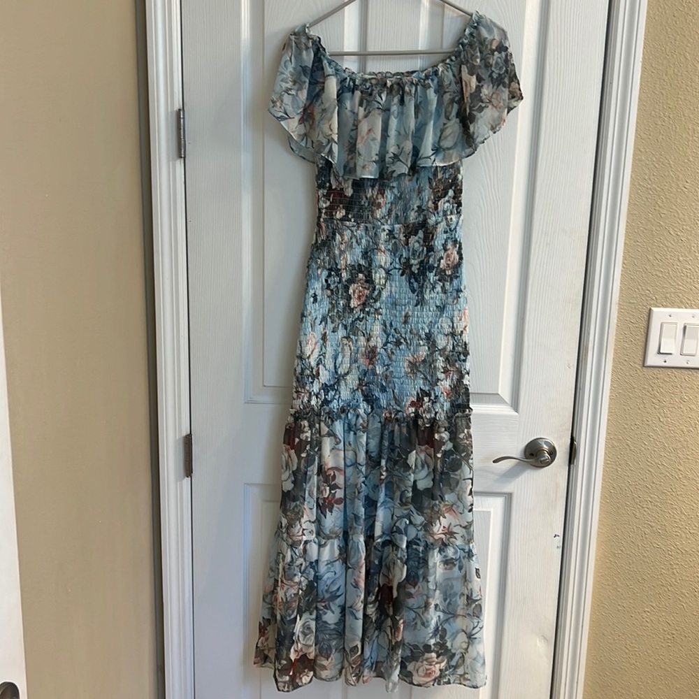 Balticborn blue off shoulder dress.